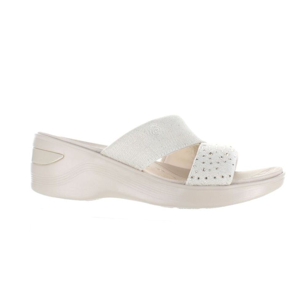 Bzees Women's Ivory Crisscross Jewel Slide Sandals